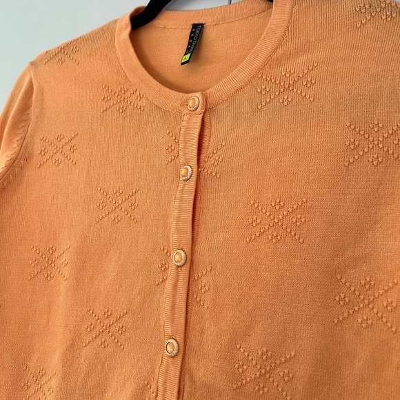 Orange Button-Up Cardigan with subtle pattern - Picture 3 of 7